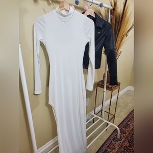 FASHIONNOVA White Asymmetric Mock Neck Dress Sz. S